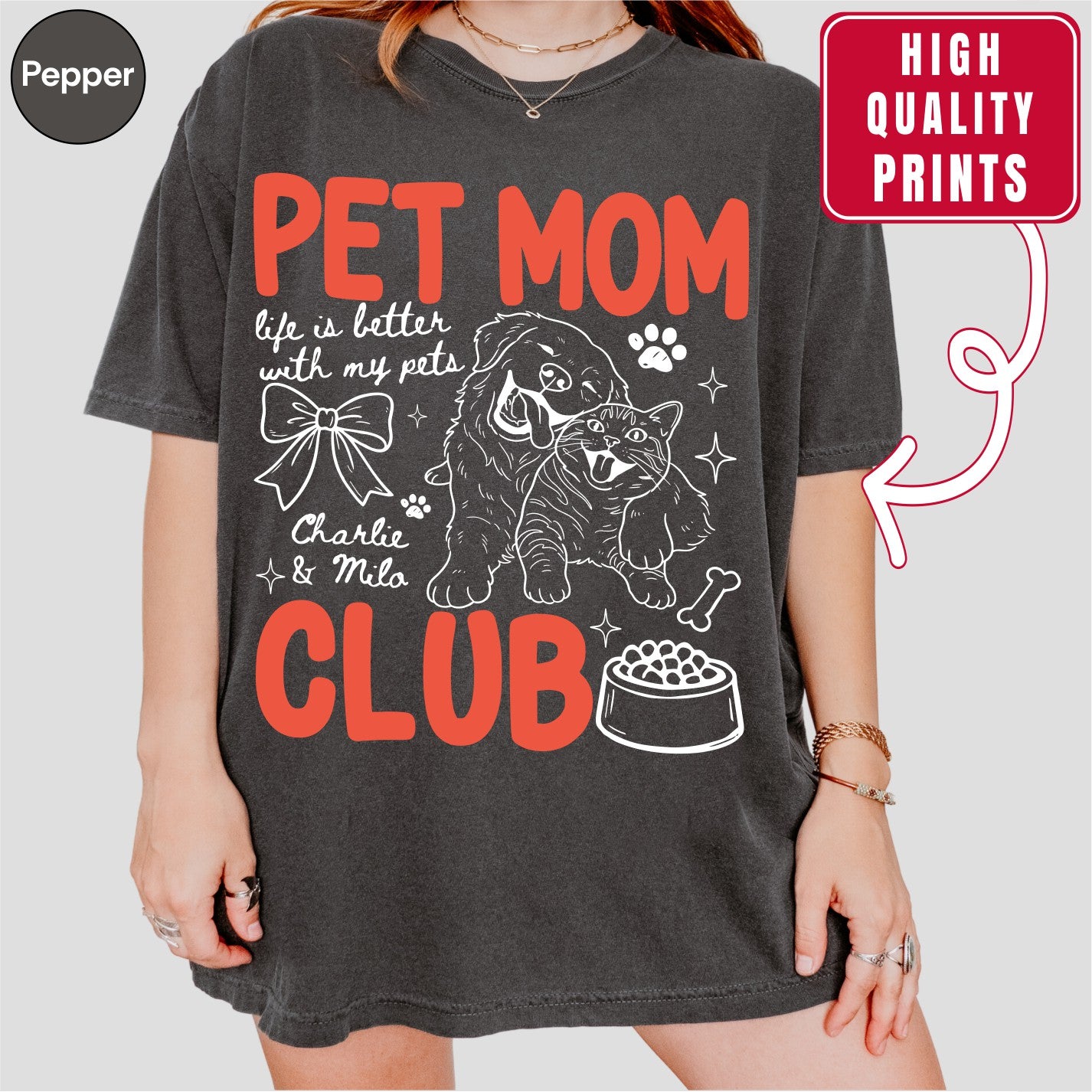 Custom Pet Mom Club Shirt, Retro Preppy Pet Doodle Style