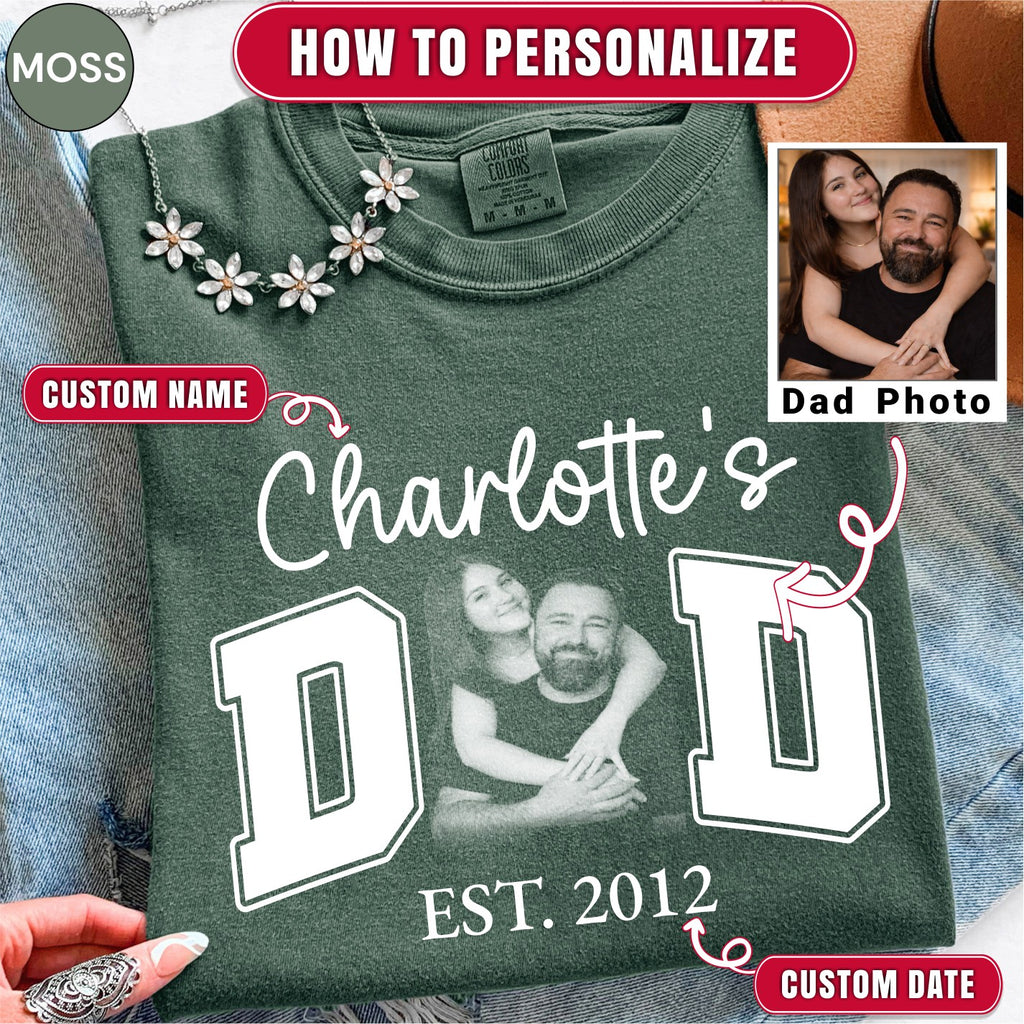 Custom Dad Photo T-Shirt, Personalized Kids Names Varsity Style Est. Year Tee