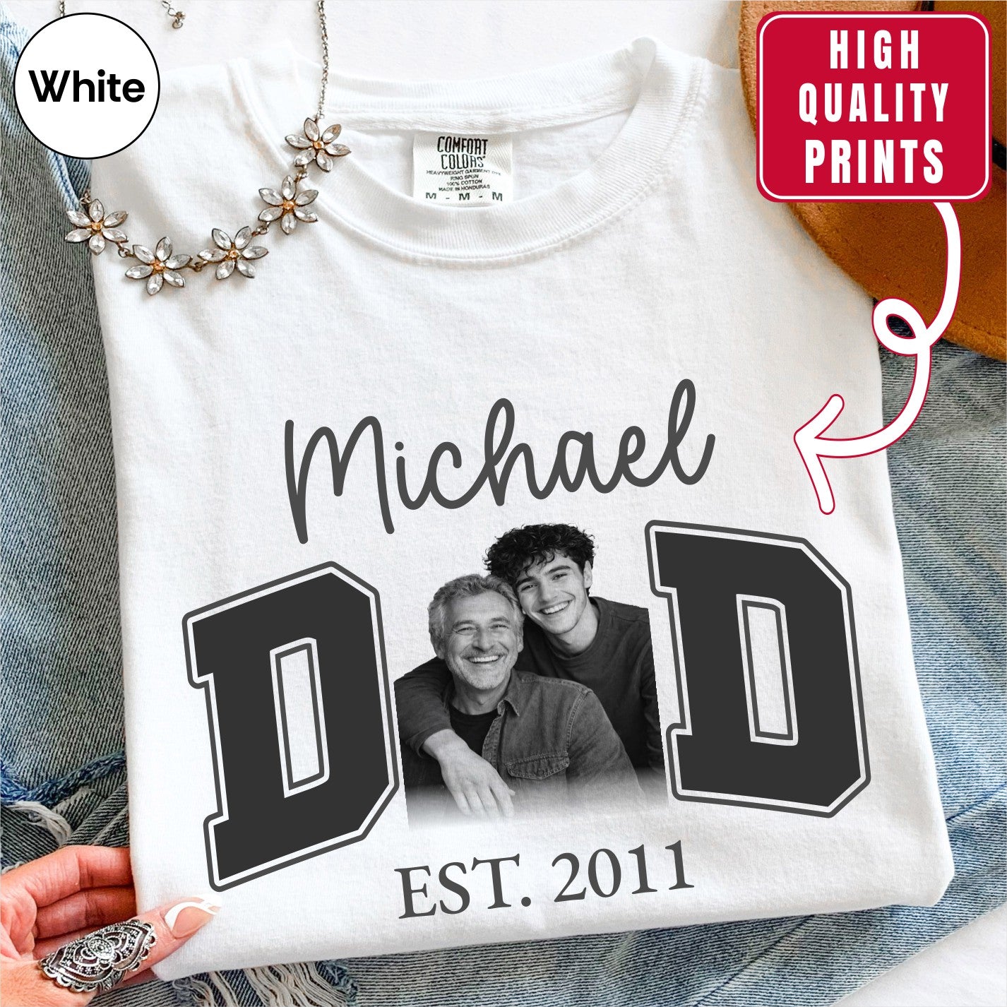 Custom Dad Photo T-Shirt, Personalized Kids Names Varsity Style Est. Year Tee