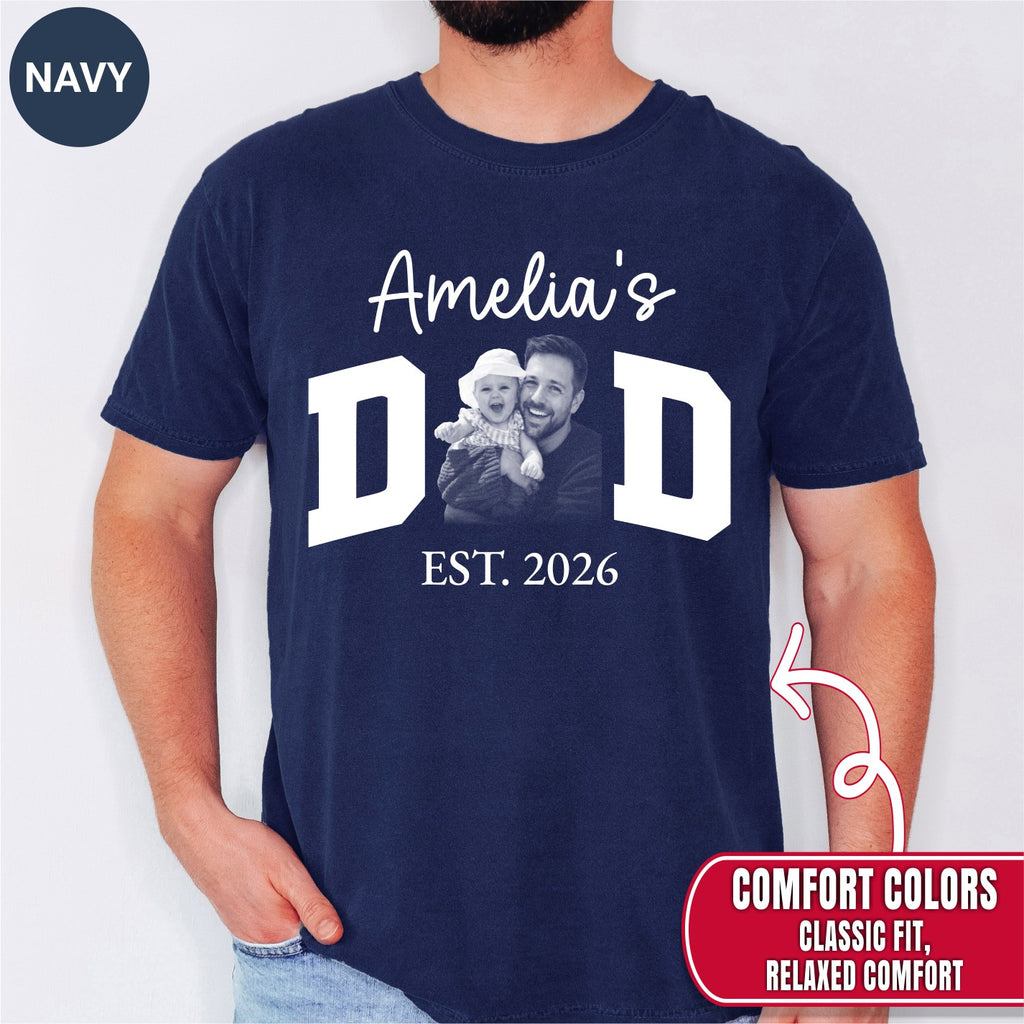 Custom Dad Photo T-Shirt, Personalized Kids Names Varsity Style Est. Year Tee