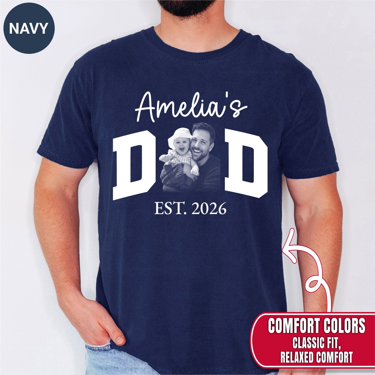 Custom Dad Photo T-Shirt, Personalized Kids Names Varsity Style Est. Year Tee