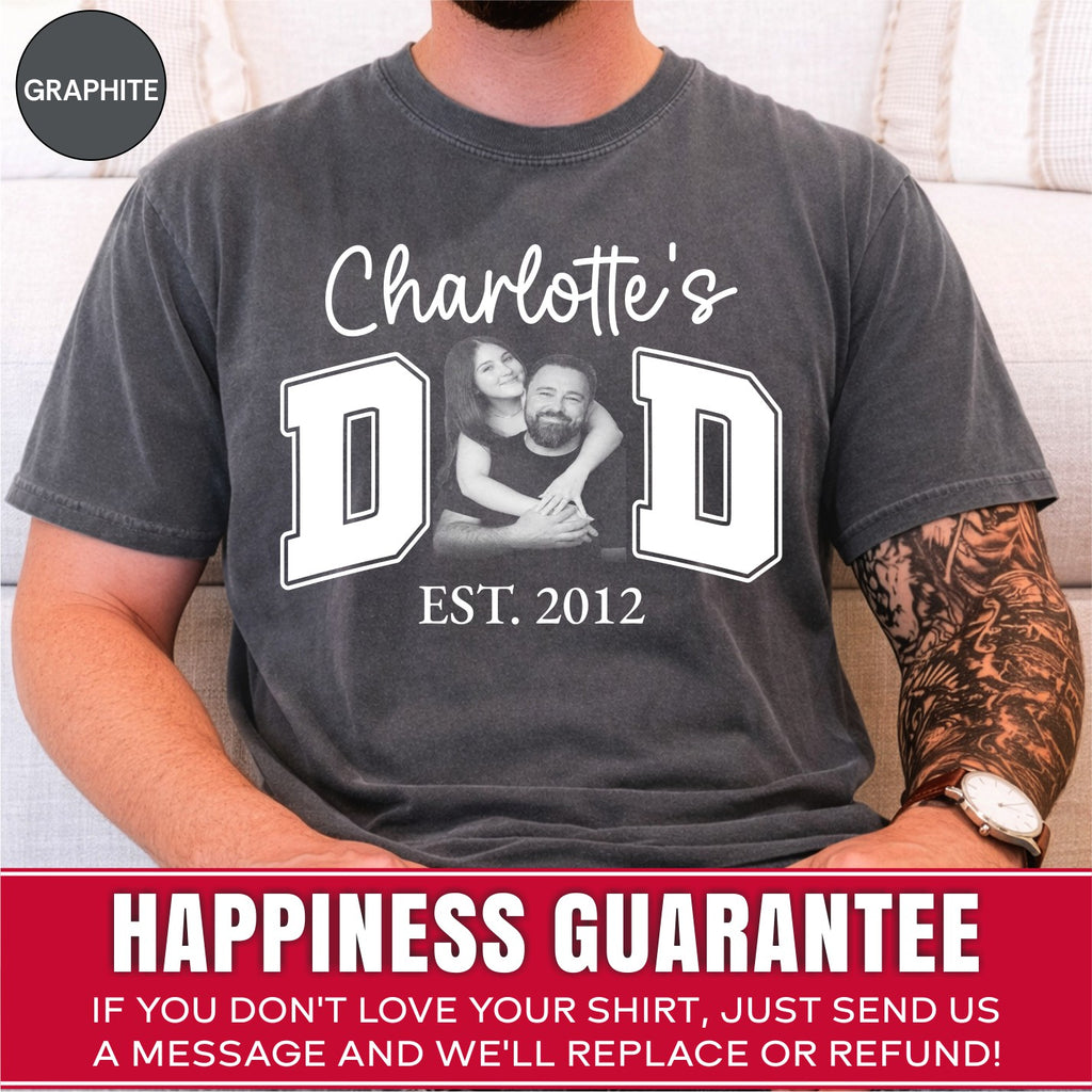 Custom Dad Photo T-Shirt, Personalized Kids Names Varsity Style Est. Year Tee
