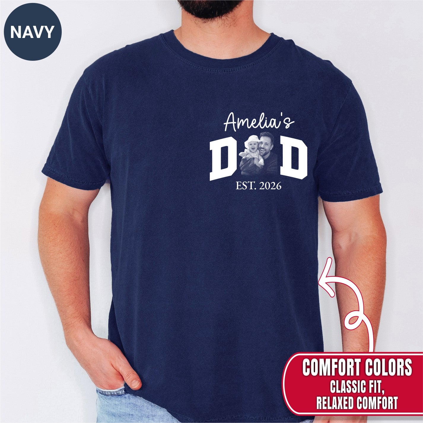 Custom Dad Photo Pocket T-Shirt — Personalized Kids Names Varsity Style Est. Year Tee