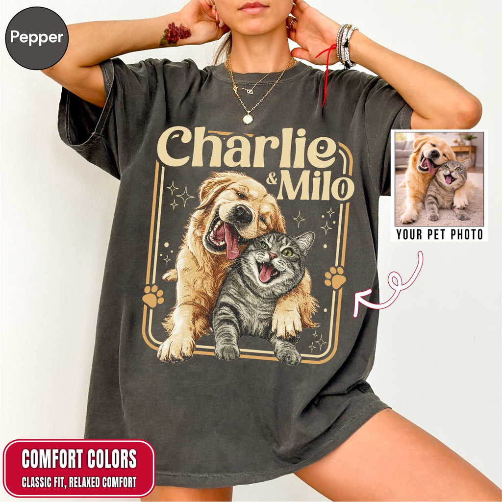 Custom Dog Cat Illustrated Poster Retro Vintage Style Shirt