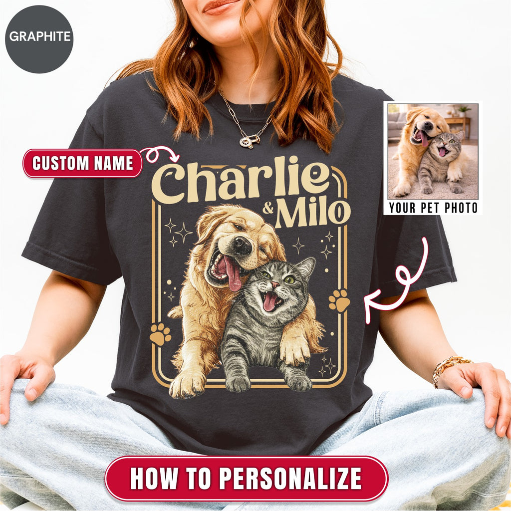 Custom Dog Cat Illustrated Poster Retro Vintage Style Shirt
