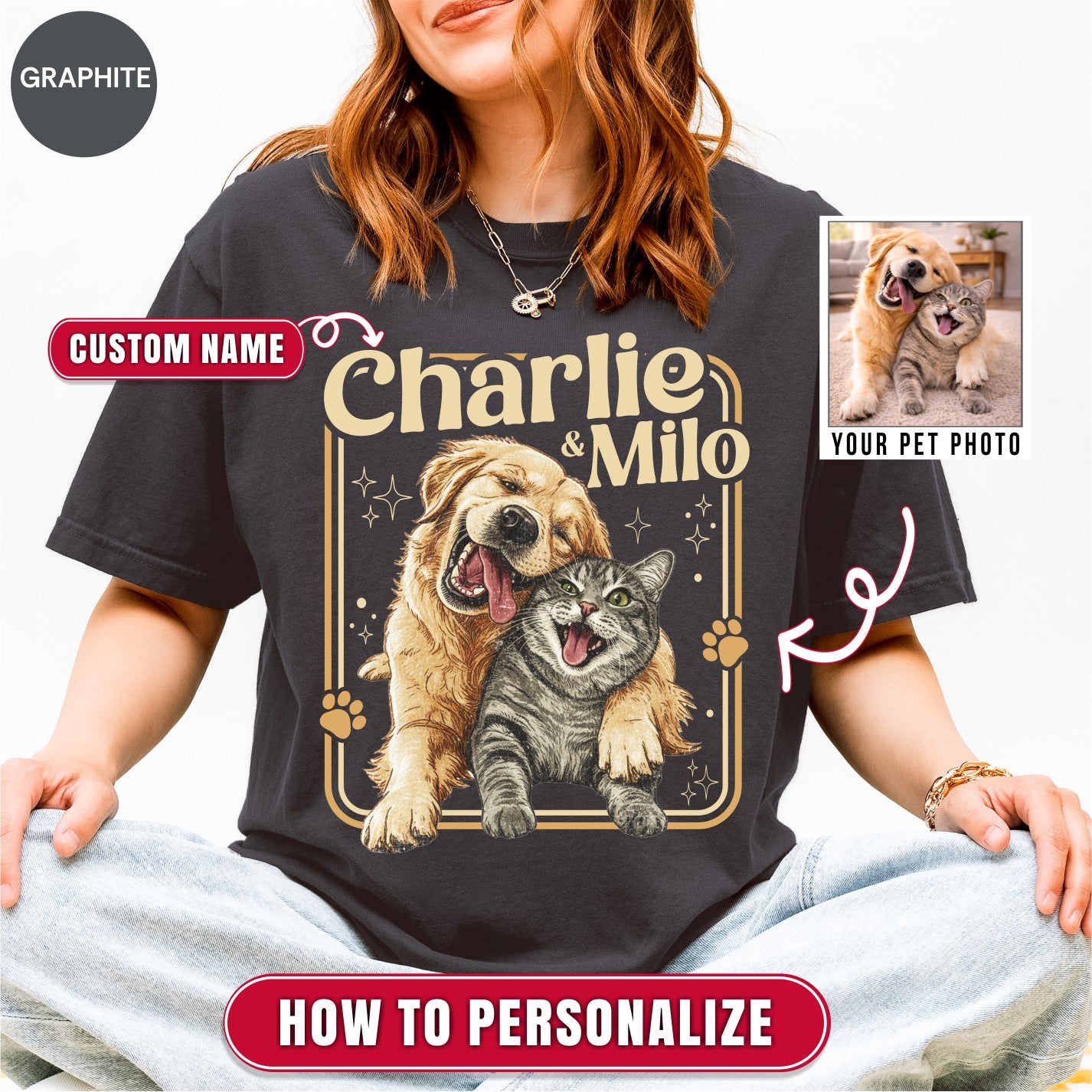 Custom Dog Cat Illustrated Poster Retro Vintage Style Shirt