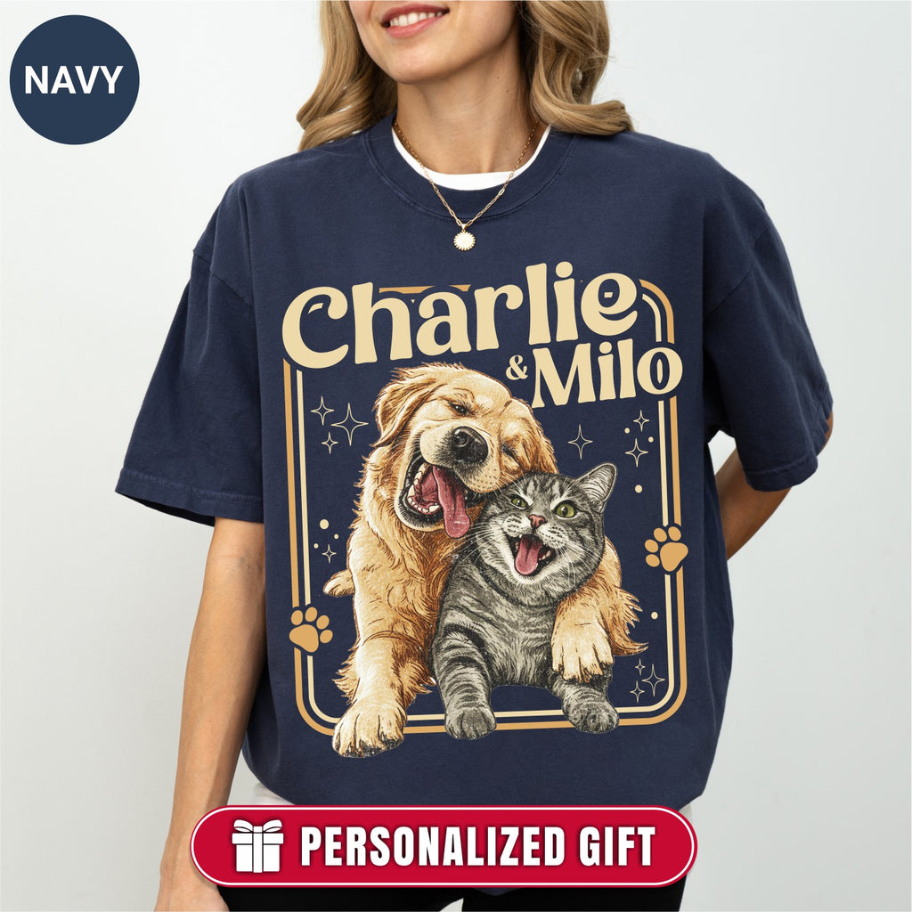 Custom Dog Cat Illustrated Poster Retro Vintage Style Shirt