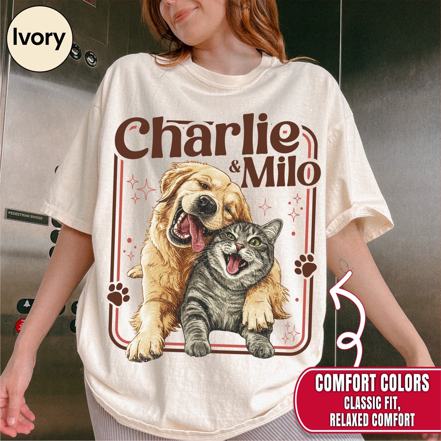 Custom Dog Cat Illustrated Poster Retro Vintage Style Shirt