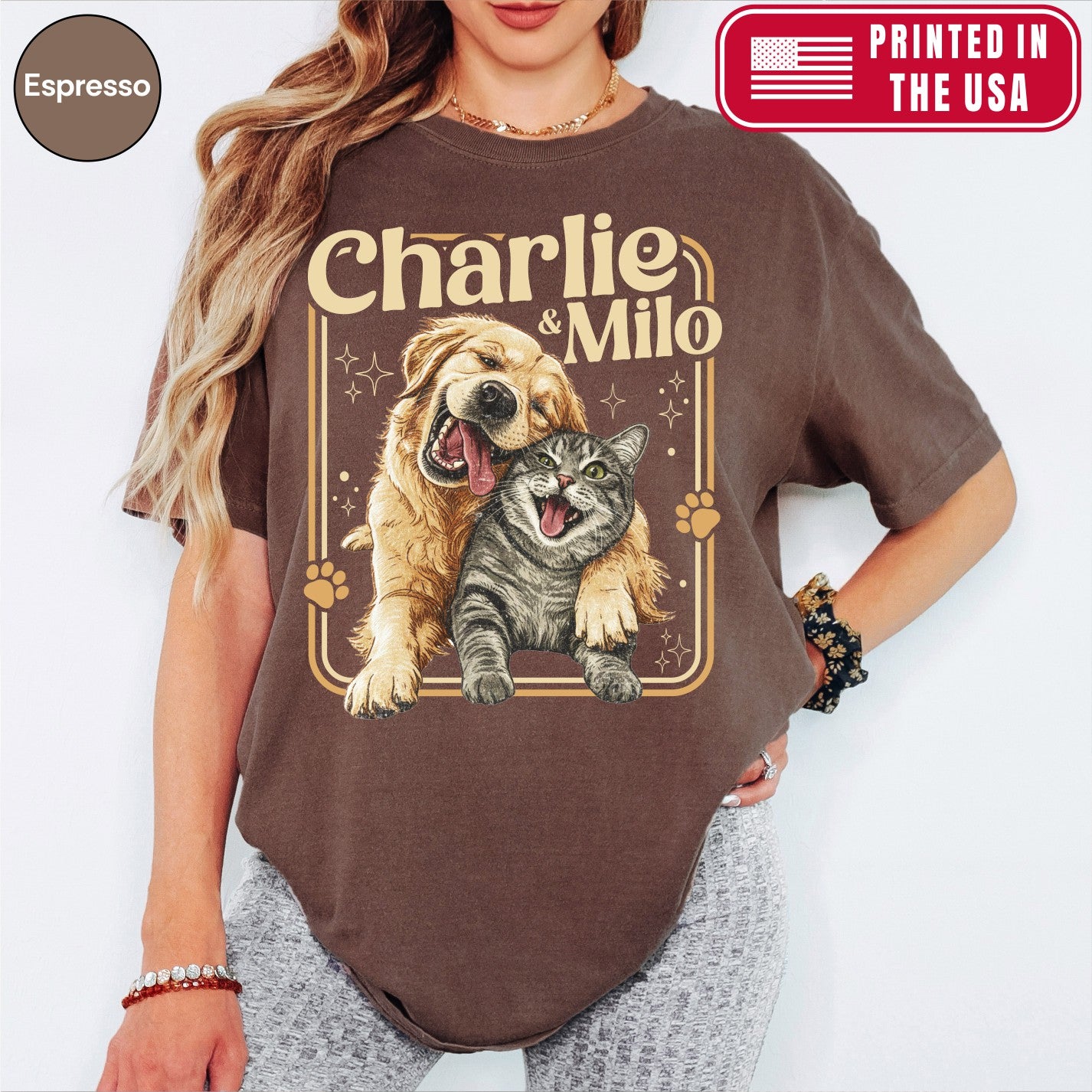 Custom Dog Cat Illustrated Poster Retro Vintage Style Shirt