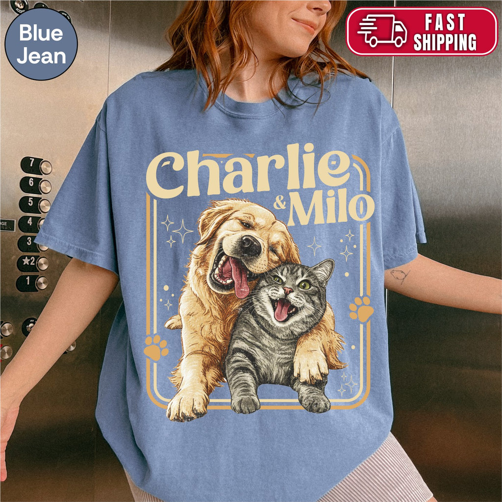 Custom Dog Cat Illustrated Poster Retro Vintage Style Shirt