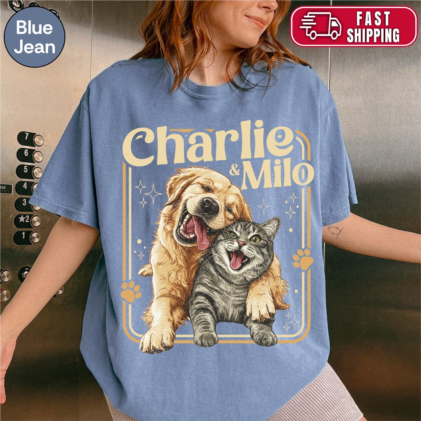 Custom Dog Cat Illustrated Poster Retro Vintage Style Shirt