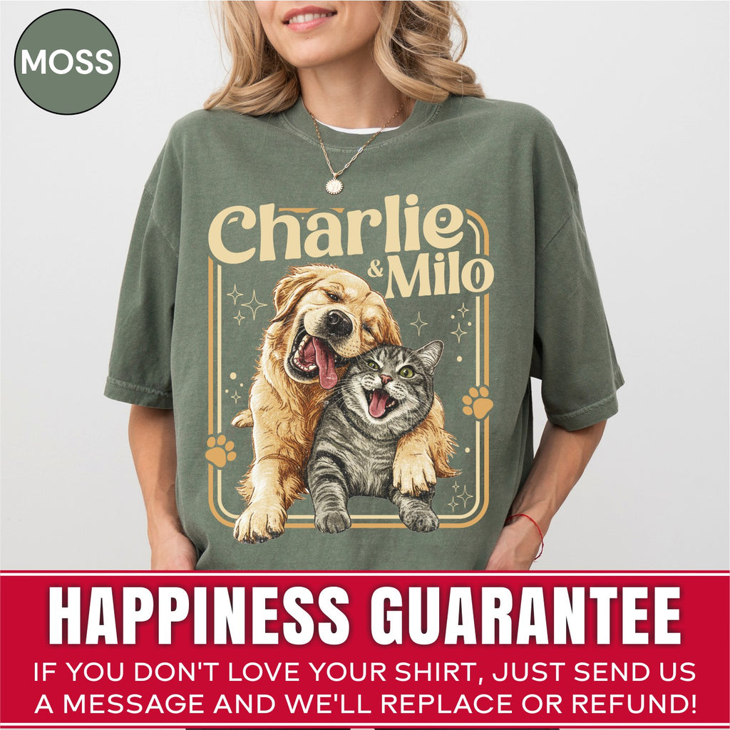 Custom Dog Cat Illustrated Poster Retro Vintage Style Shirt