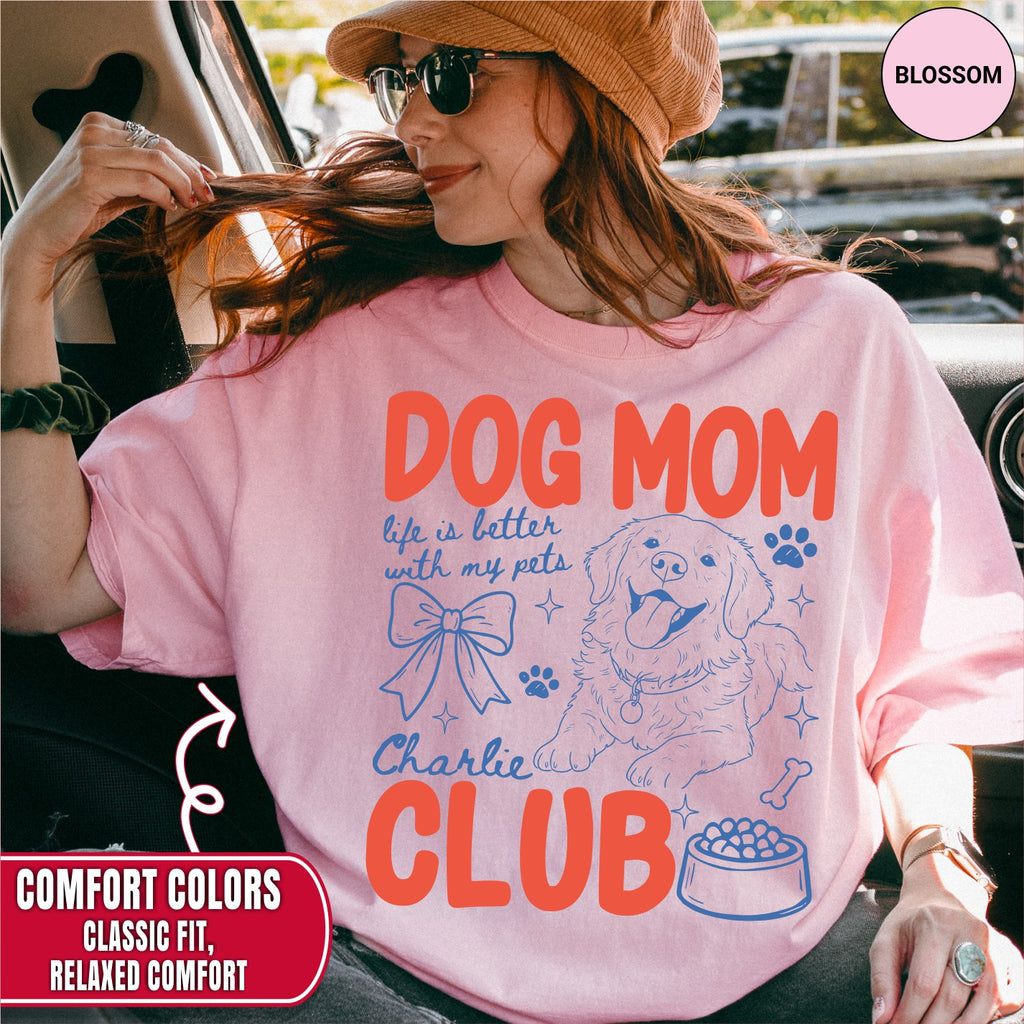 Custom Dog Mom Club Shirt, Retro Preppy Dog Doodle Style