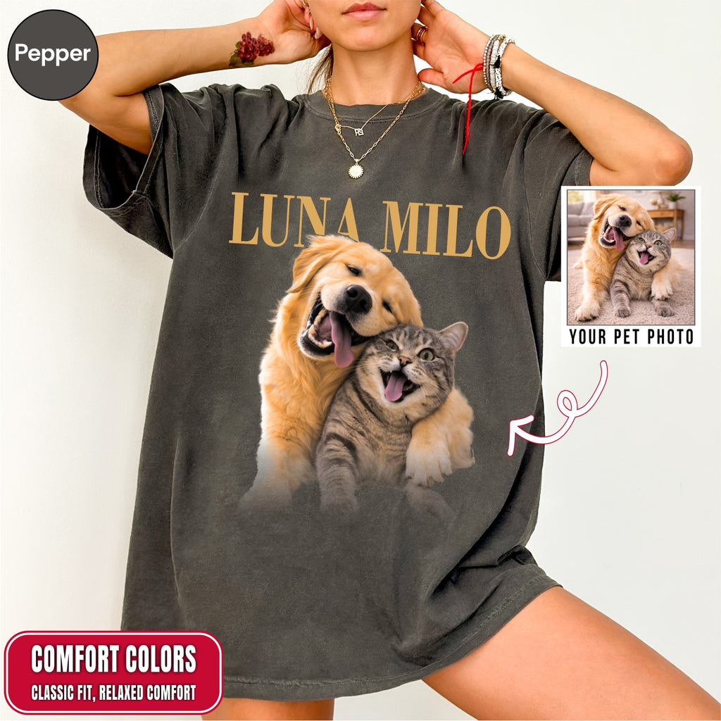 Custom Dog Cat Photo Shirt, Vintage Rock Concert Style Tee