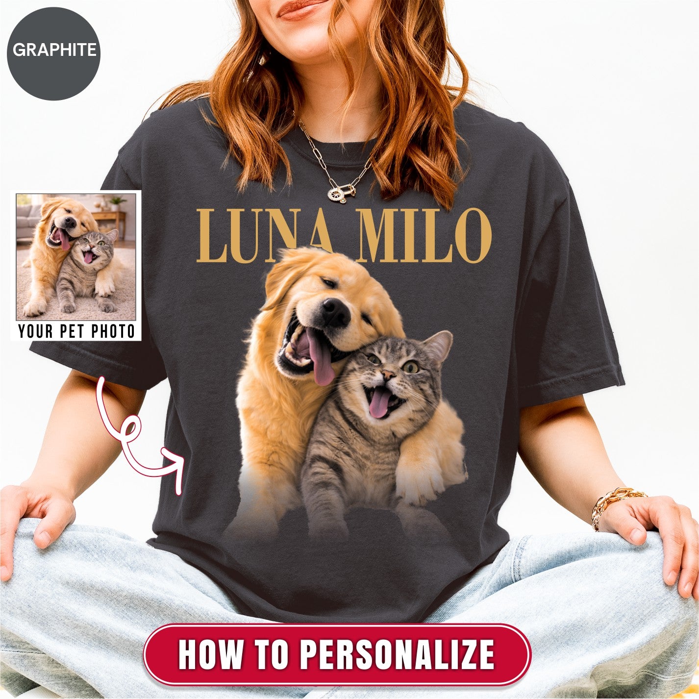 Custom Dog Cat Photo Shirt, Vintage Rock Concert Style Tee