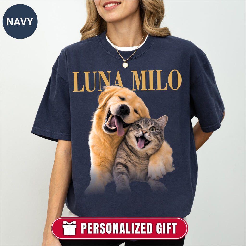 Custom Dog Cat Photo Shirt, Vintage Rock Concert Style Tee