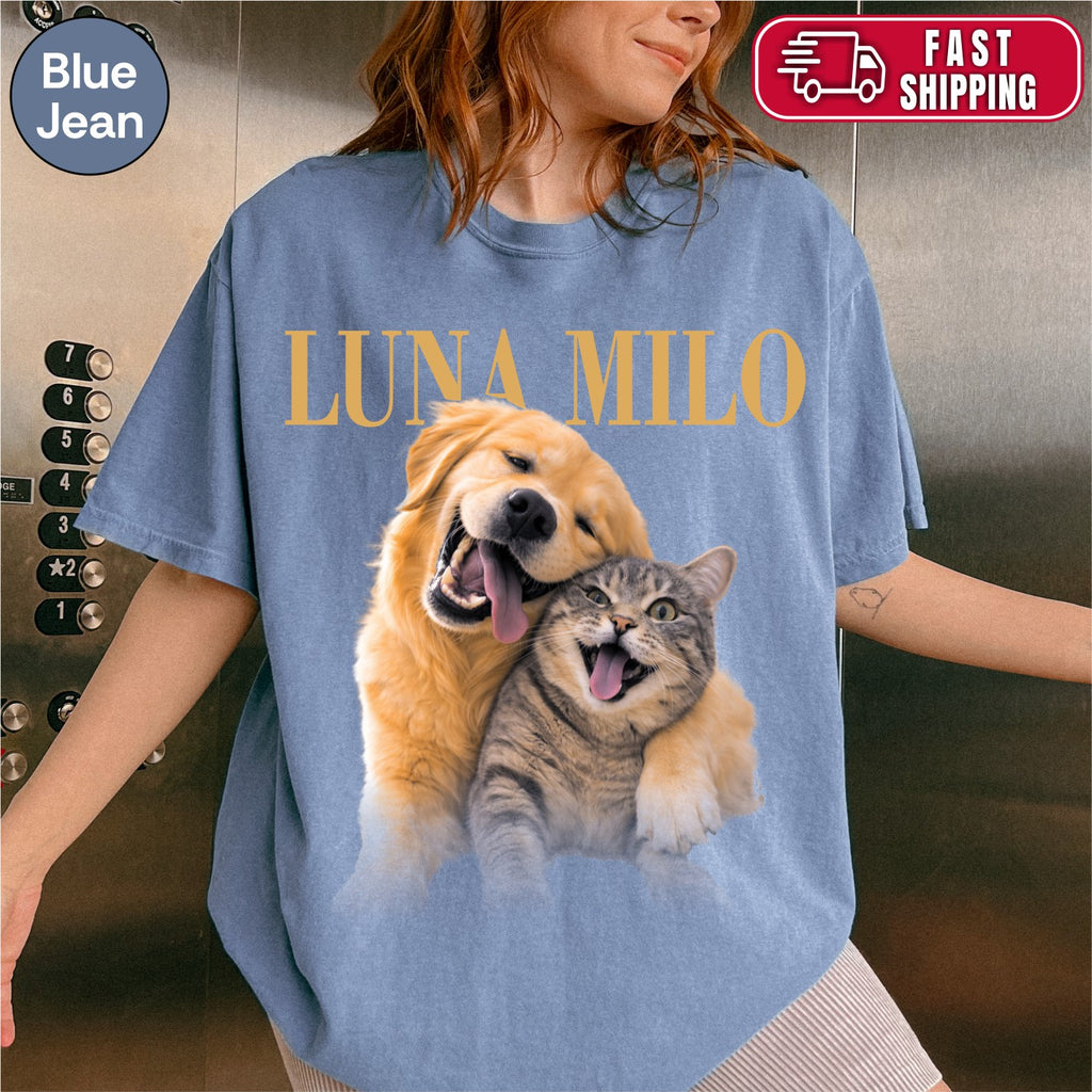Custom Dog Cat Photo Shirt, Vintage Rock Concert Style Tee