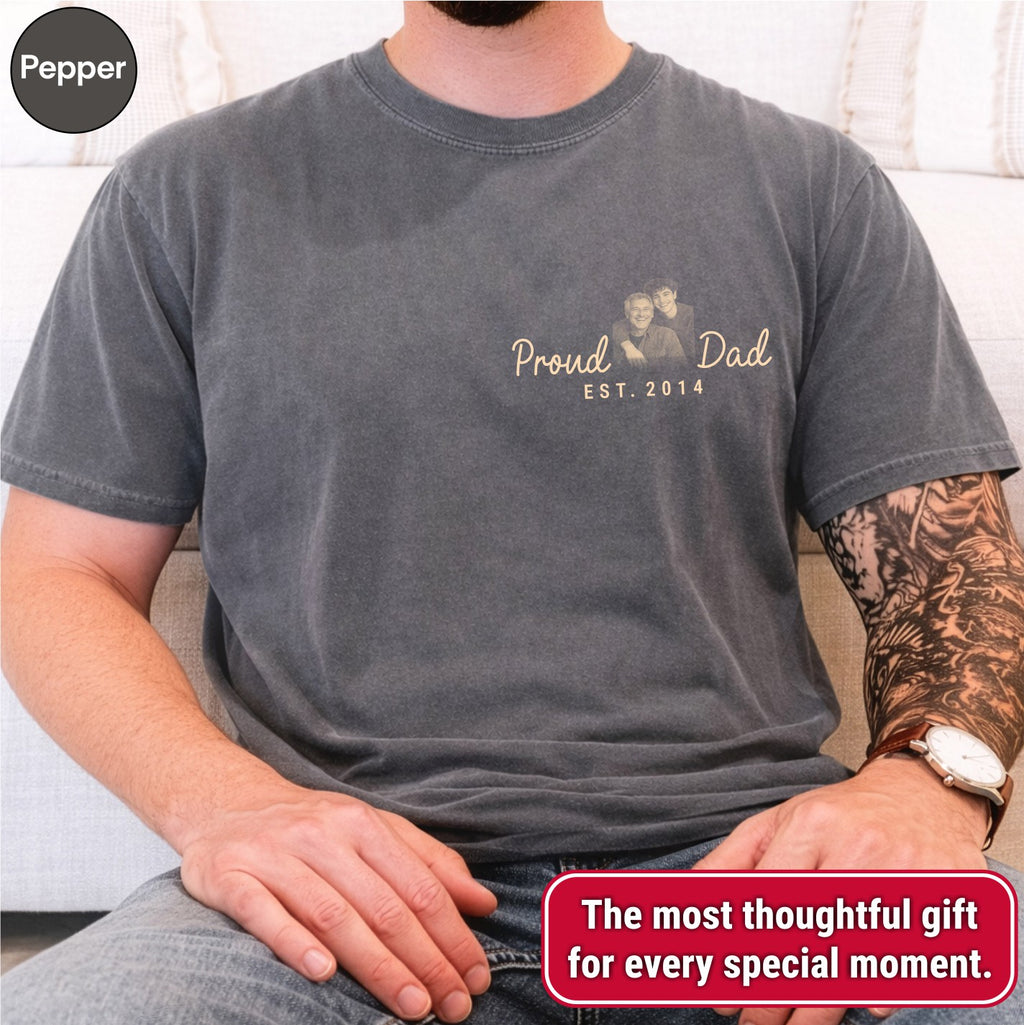 Proud Dad Custom Photo Pocket T-Shirt — Personalized Est. Year Vintage Tee