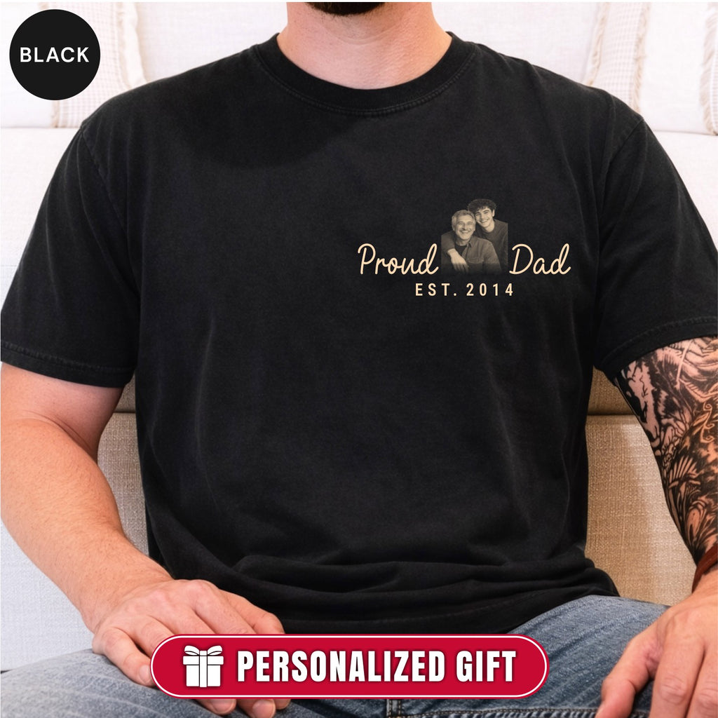 Proud Dad Custom Photo Pocket T-Shirt — Personalized Est. Year Vintage Tee