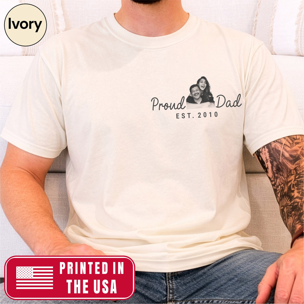 Proud Dad Custom Photo Pocket T-Shirt — Personalized Est. Year Vintage Tee