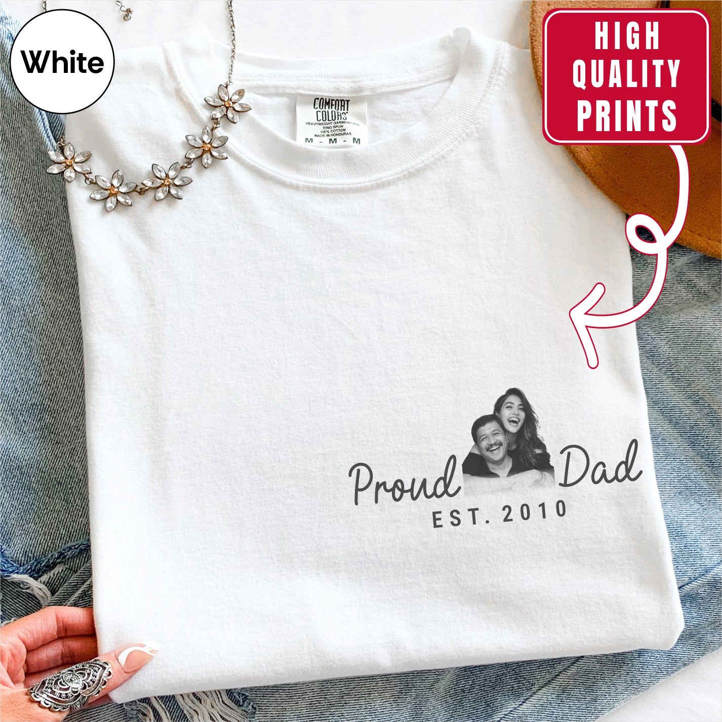 Proud Dad Custom Photo Pocket T-Shirt — Personalized Est. Year Vintage Tee