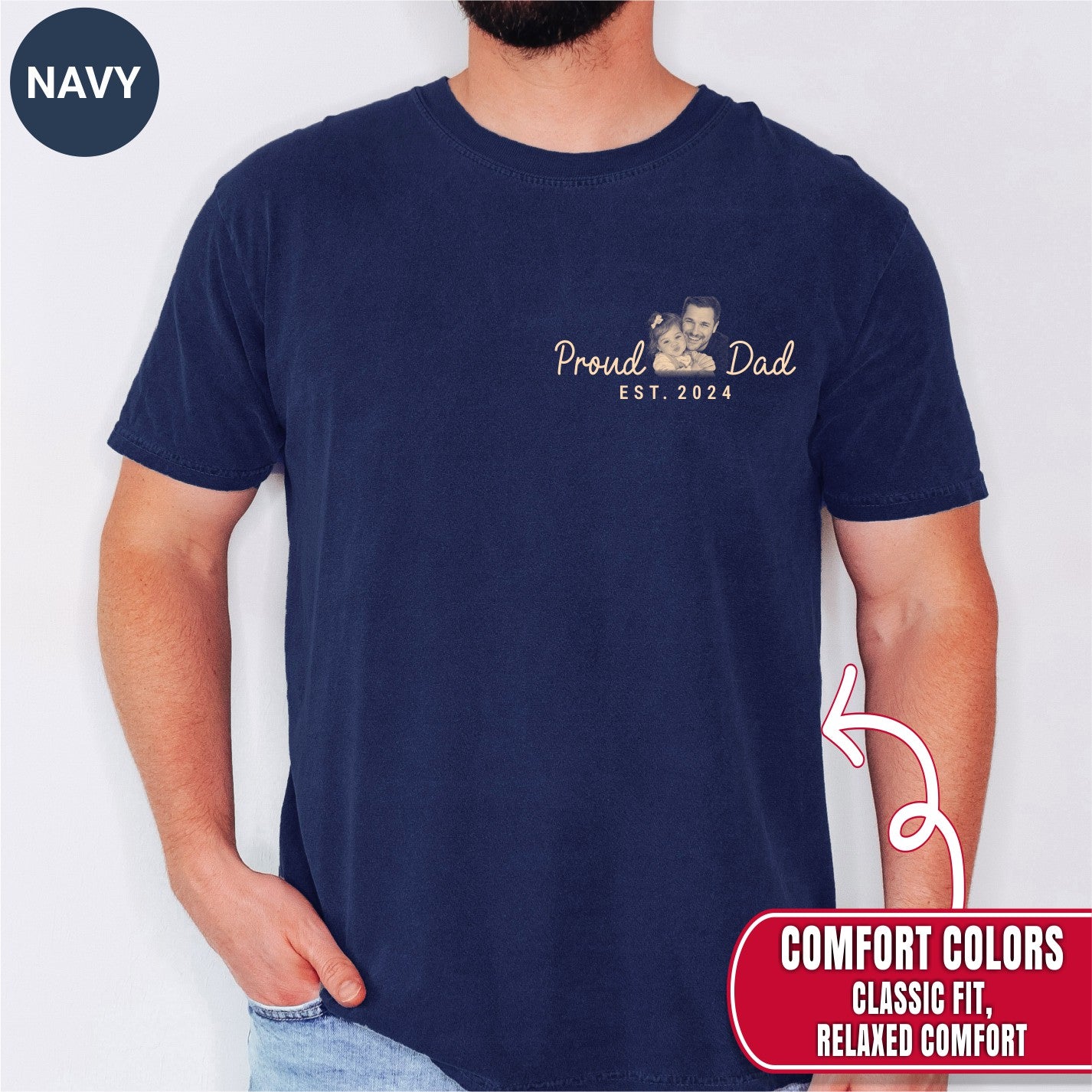 Proud Dad Custom Photo Pocket T-Shirt — Personalized Est. Year Vintage Tee