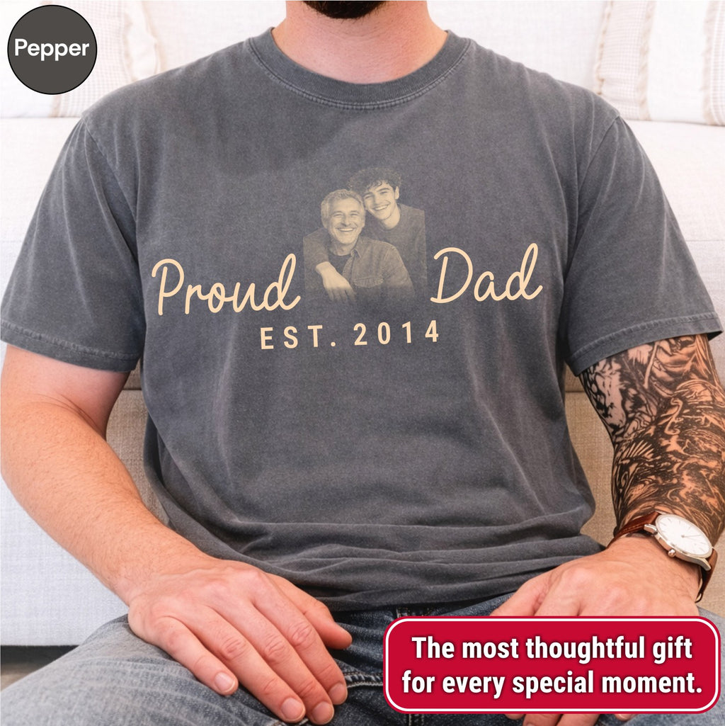 Proud Dad Custom Photo T-Shirt — Personalized Est. Year Vintage Tee