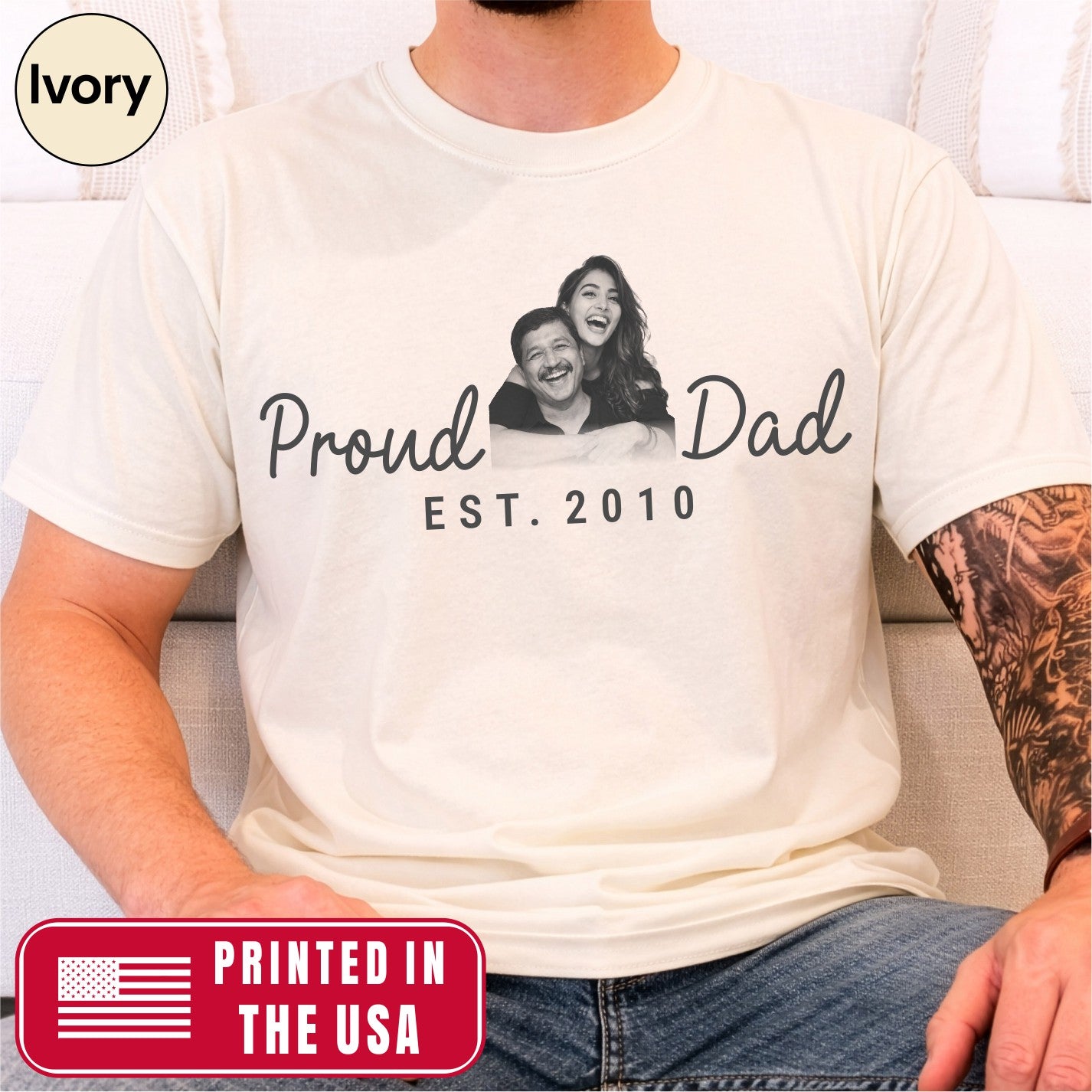 Proud Dad Custom Photo T-Shirt — Personalized Est. Year Vintage Tee