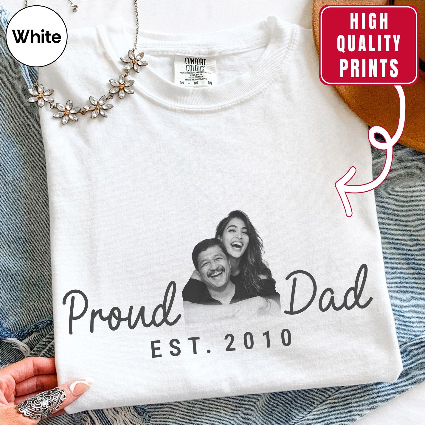 Proud Dad Custom Photo T-Shirt — Personalized Est. Year Vintage Tee