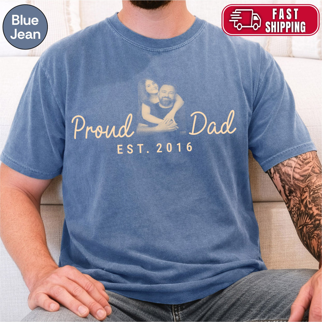 Proud Dad Custom Photo T-Shirt — Personalized Est. Year Vintage Tee