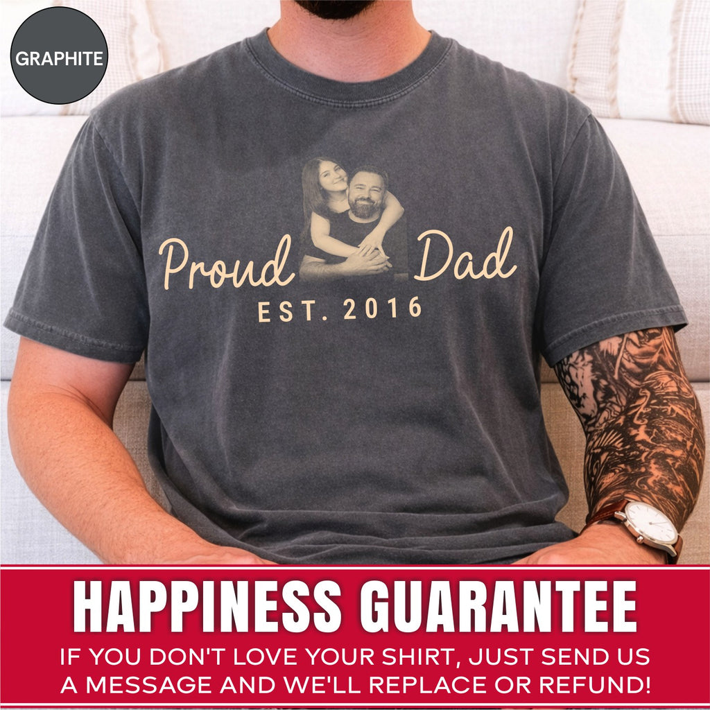 Proud Dad Custom Photo T-Shirt — Personalized Est. Year Vintage Tee