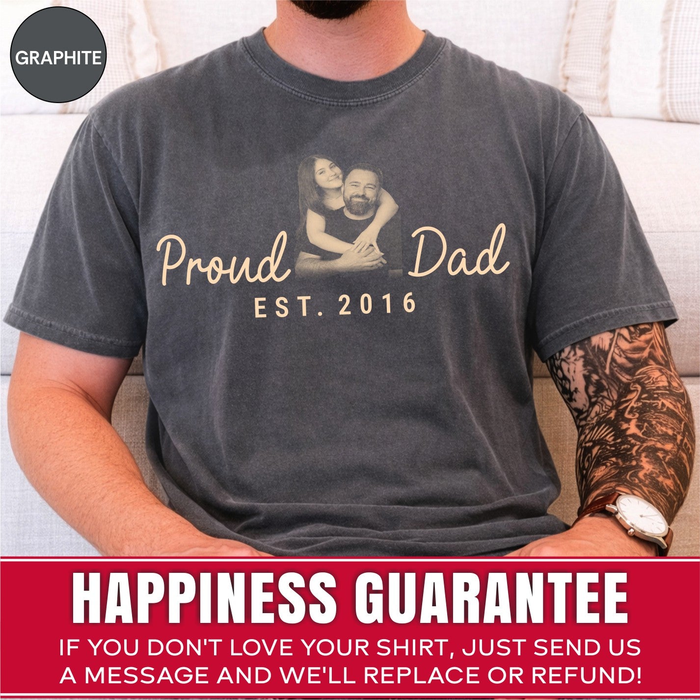 Proud Dad Custom Photo T-Shirt — Personalized Est. Year Vintage Tee