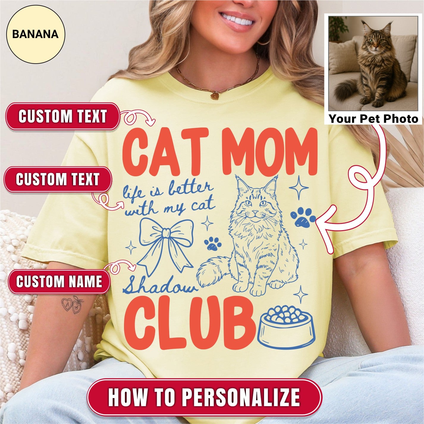 Custom Cat Mom Club Shirt, Retro Preppy Cat Doodle Style