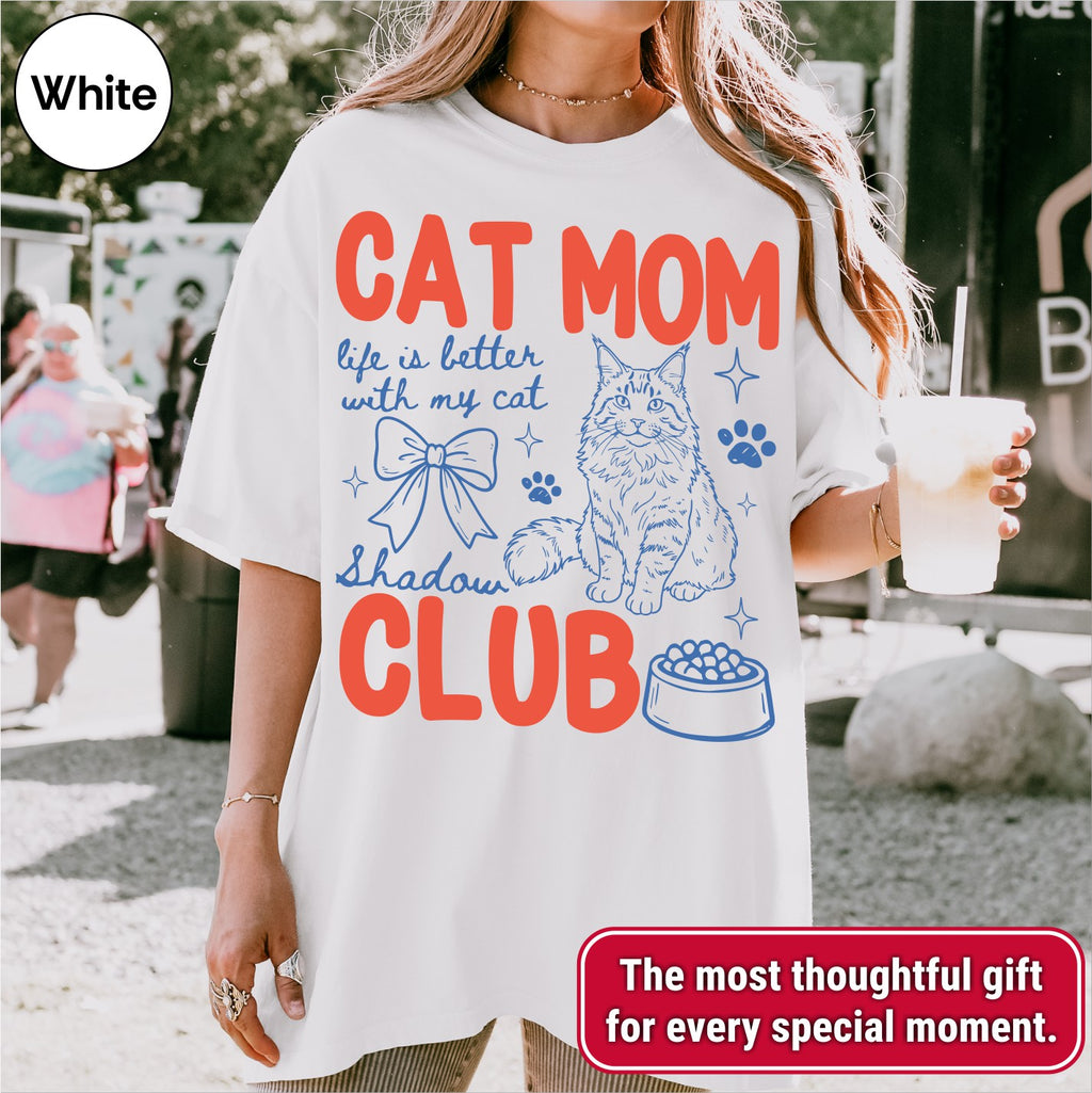 Custom Cat Mom Club Shirt, Retro Preppy Cat Doodle Style