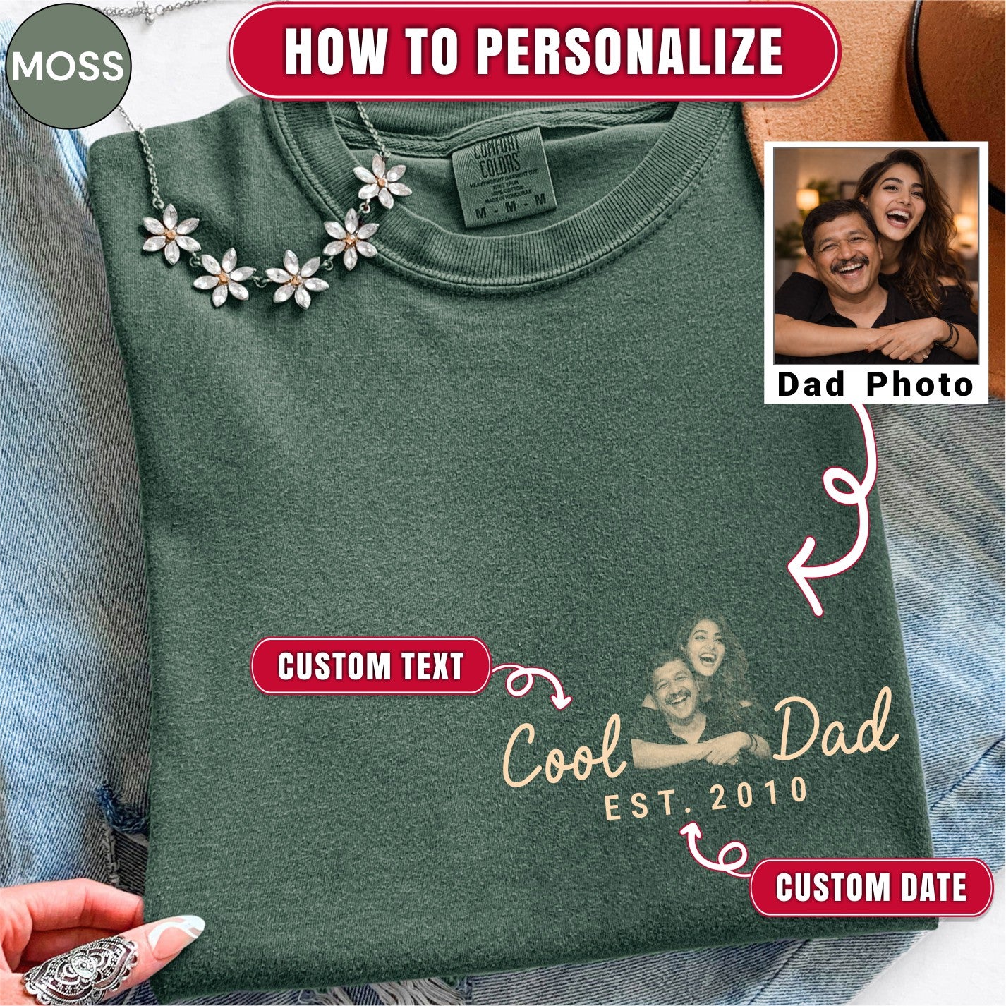 Cool Dad Custom Photo Pocket T-Shirt — Personalized Est. Year Vintage Tee