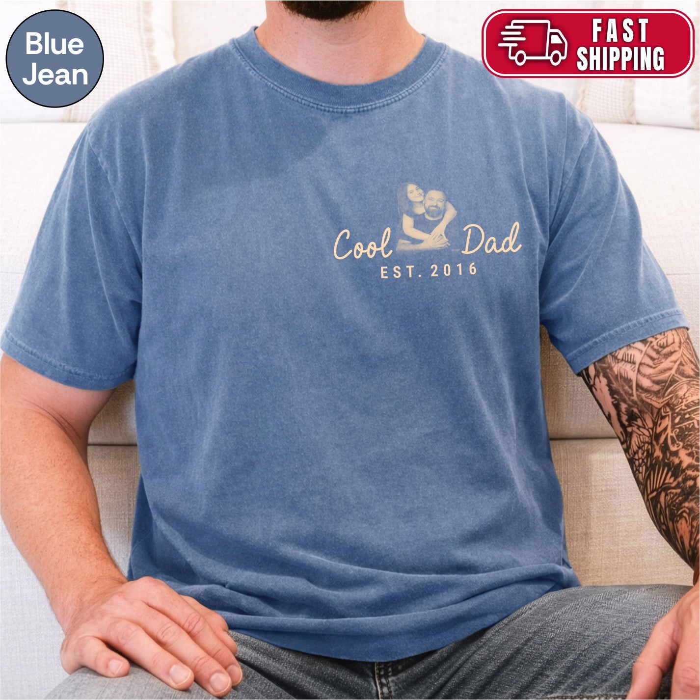 Cool Dad Custom Photo Pocket T-Shirt — Personalized Est. Year Vintage Tee
