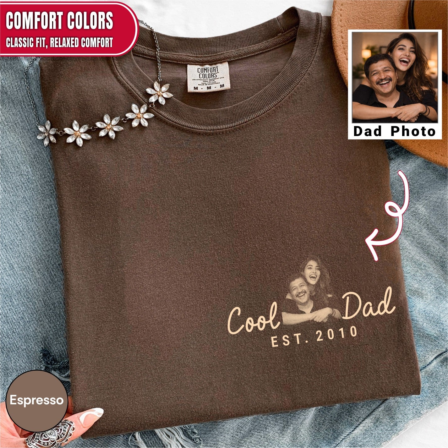 Cool Dad Custom Photo Pocket T-Shirt — Personalized Est. Year Vintage Tee