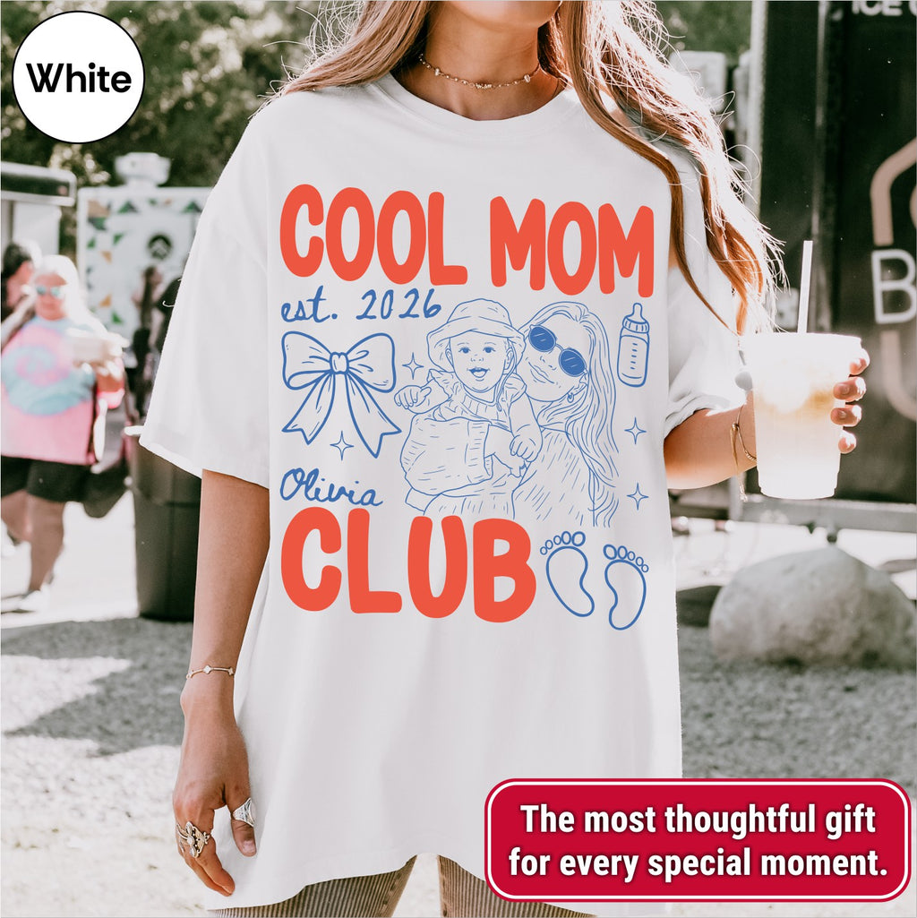 Custom Cool Mom Club Shirt, Retro New Mom Doodle Tee