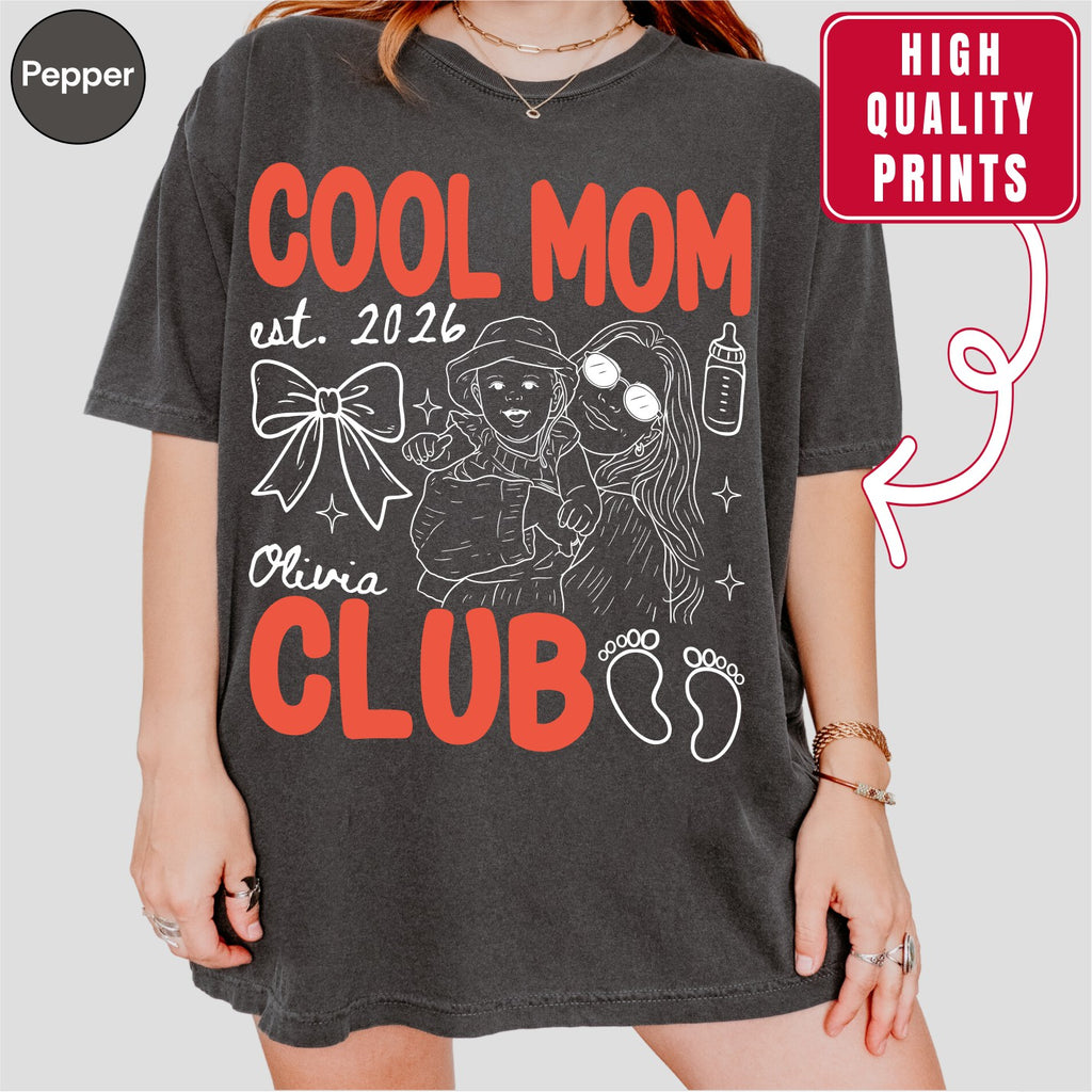 Custom Cool Mom Club Shirt, Retro New Mom Doodle Tee