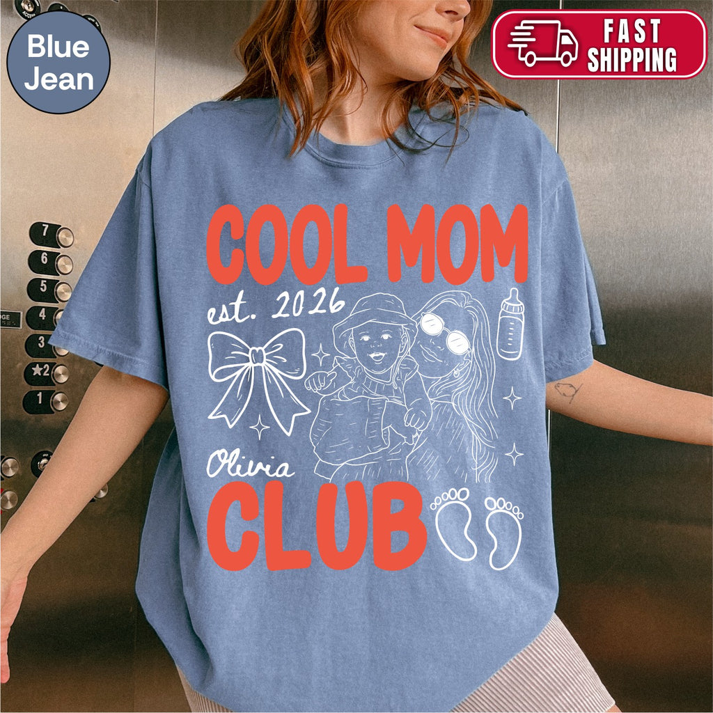 Custom Cool Mom Club Shirt, Retro New Mom Doodle Tee