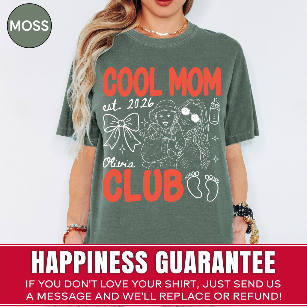 Custom Cool Mom Club Shirt, Retro New Mom Doodle Tee