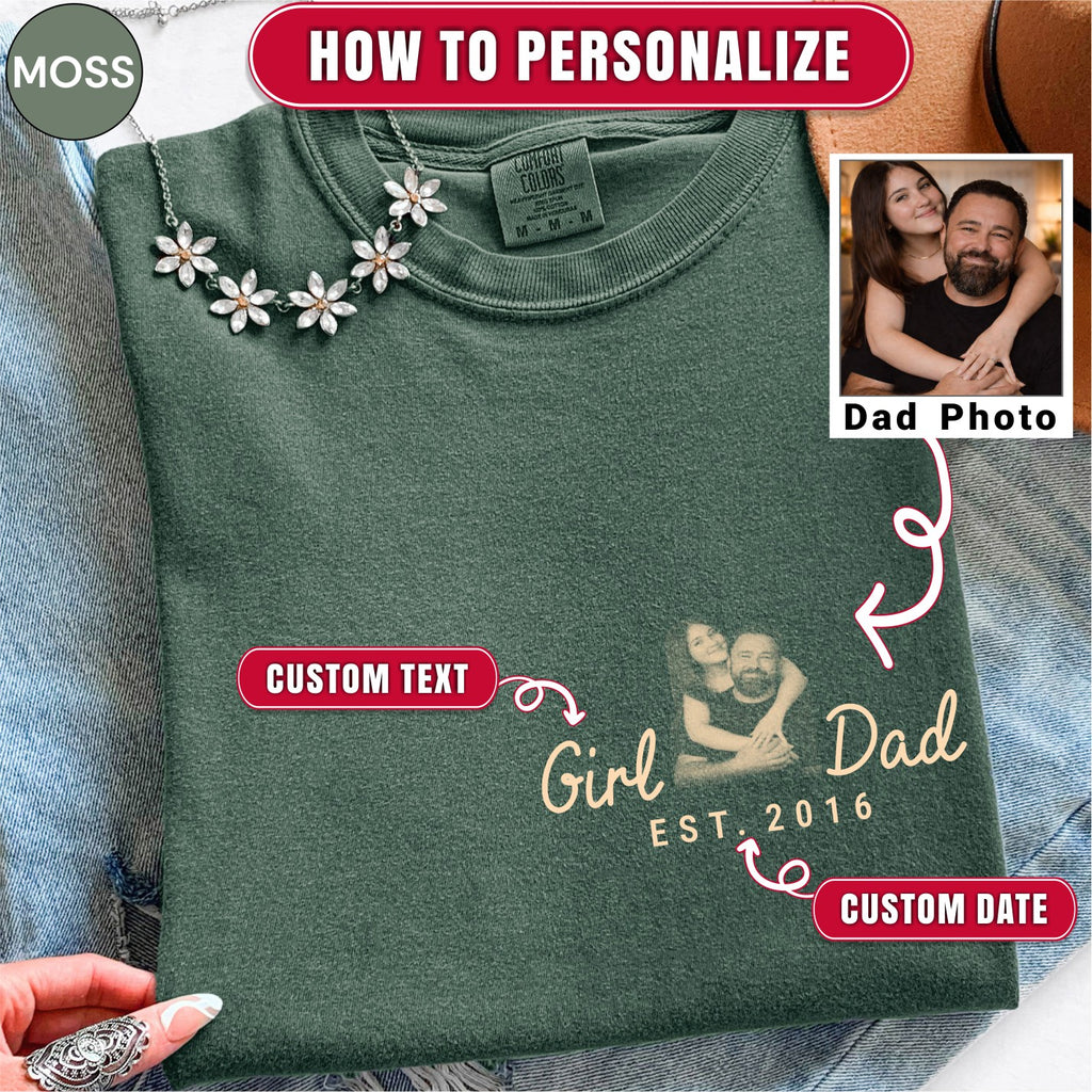 Girl Dad Custom Photo Pocket T-Shirt — Personalized Est. Year Vintage Tee