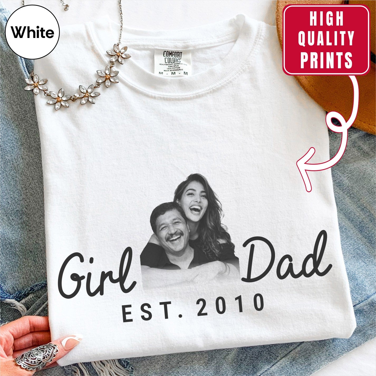 Girl Dad Custom Photo T-Shirt Personalized Est. Date Vintage Tee