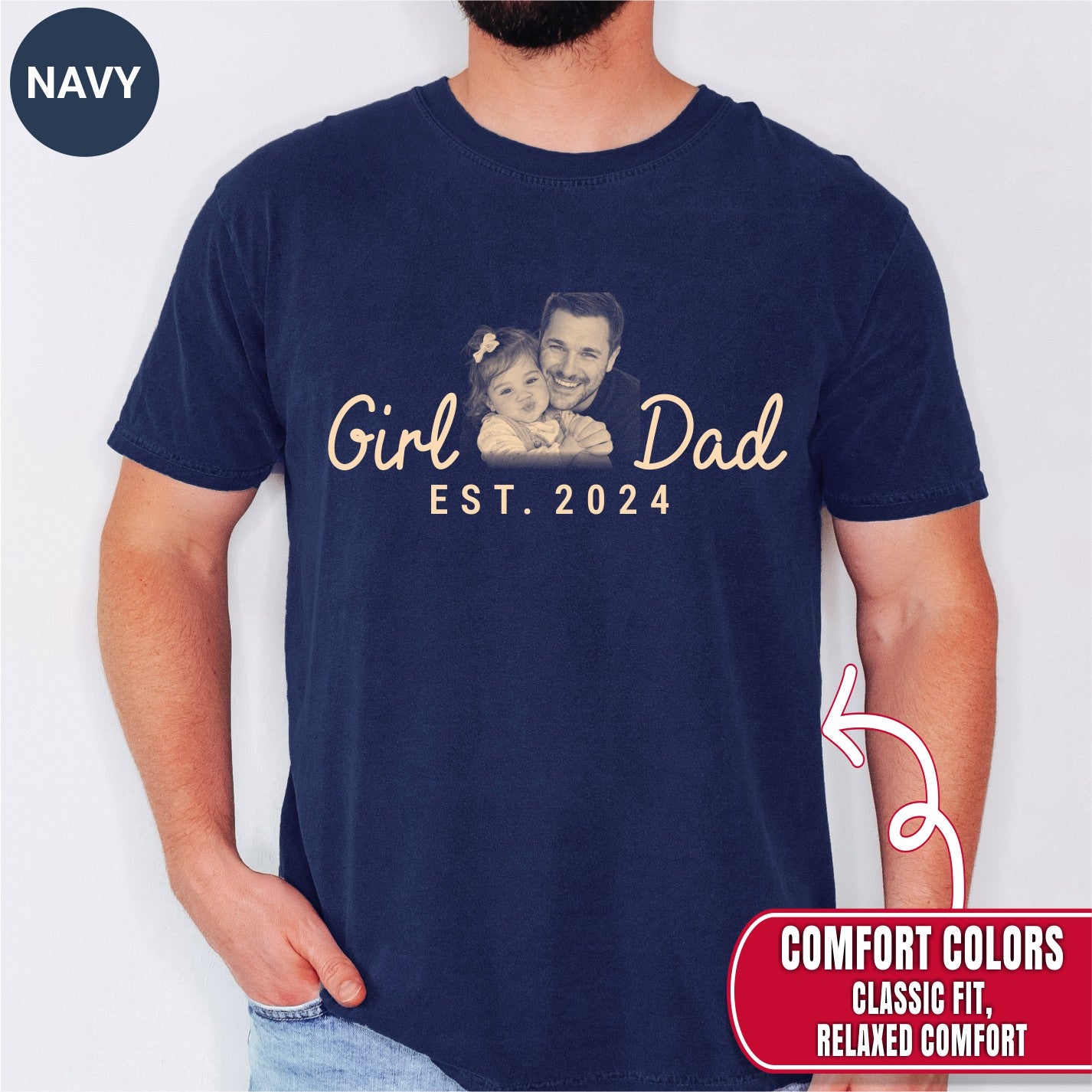 Girl Dad Custom Photo T-Shirt Personalized Est. Date Vintage Tee