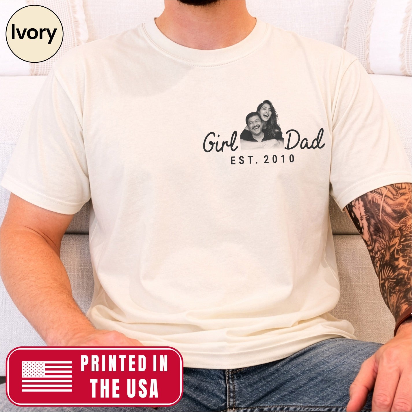 Girl Dad Custom Photo Pocket T-Shirt — Personalized Est. Year Vintage Tee