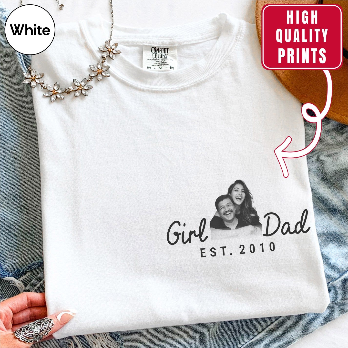 Girl Dad Custom Photo Pocket T-Shirt — Personalized Est. Year Vintage Tee
