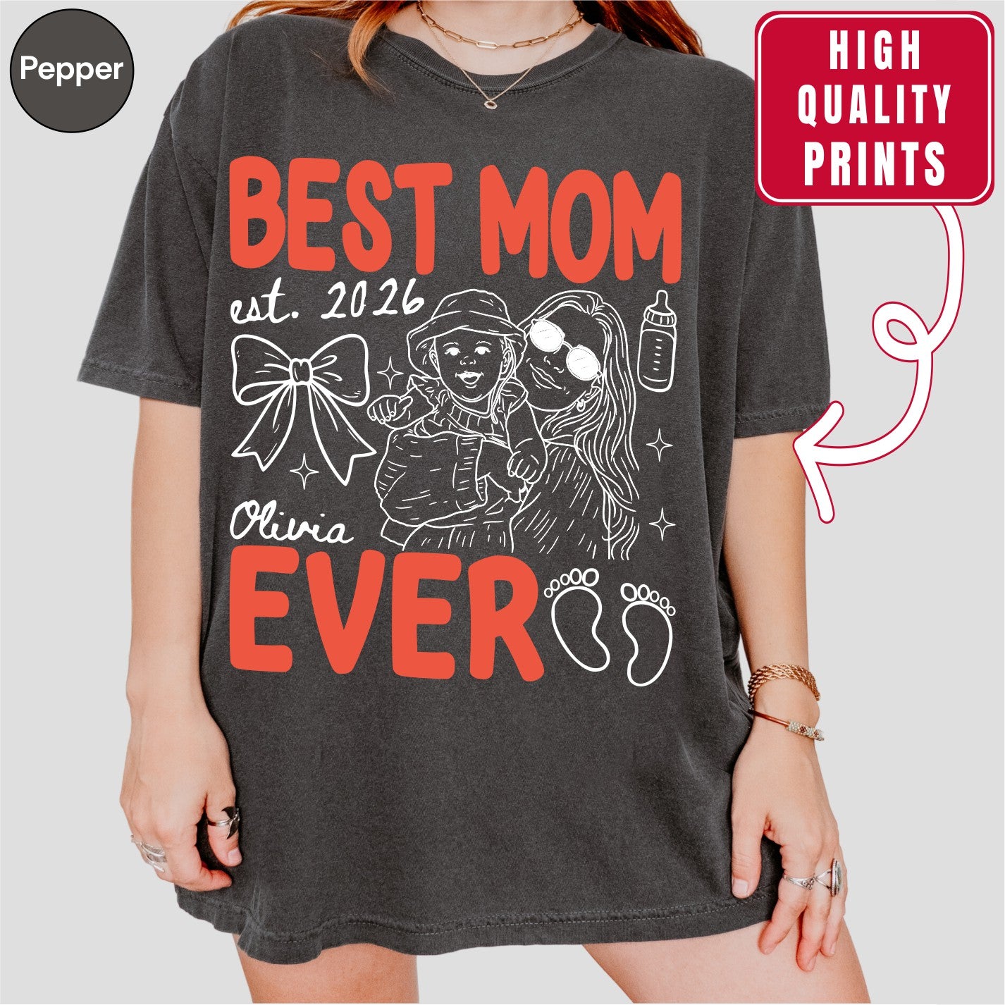 Custom Best Mom Ever Shirt, Retro New Mom Doodle Tee