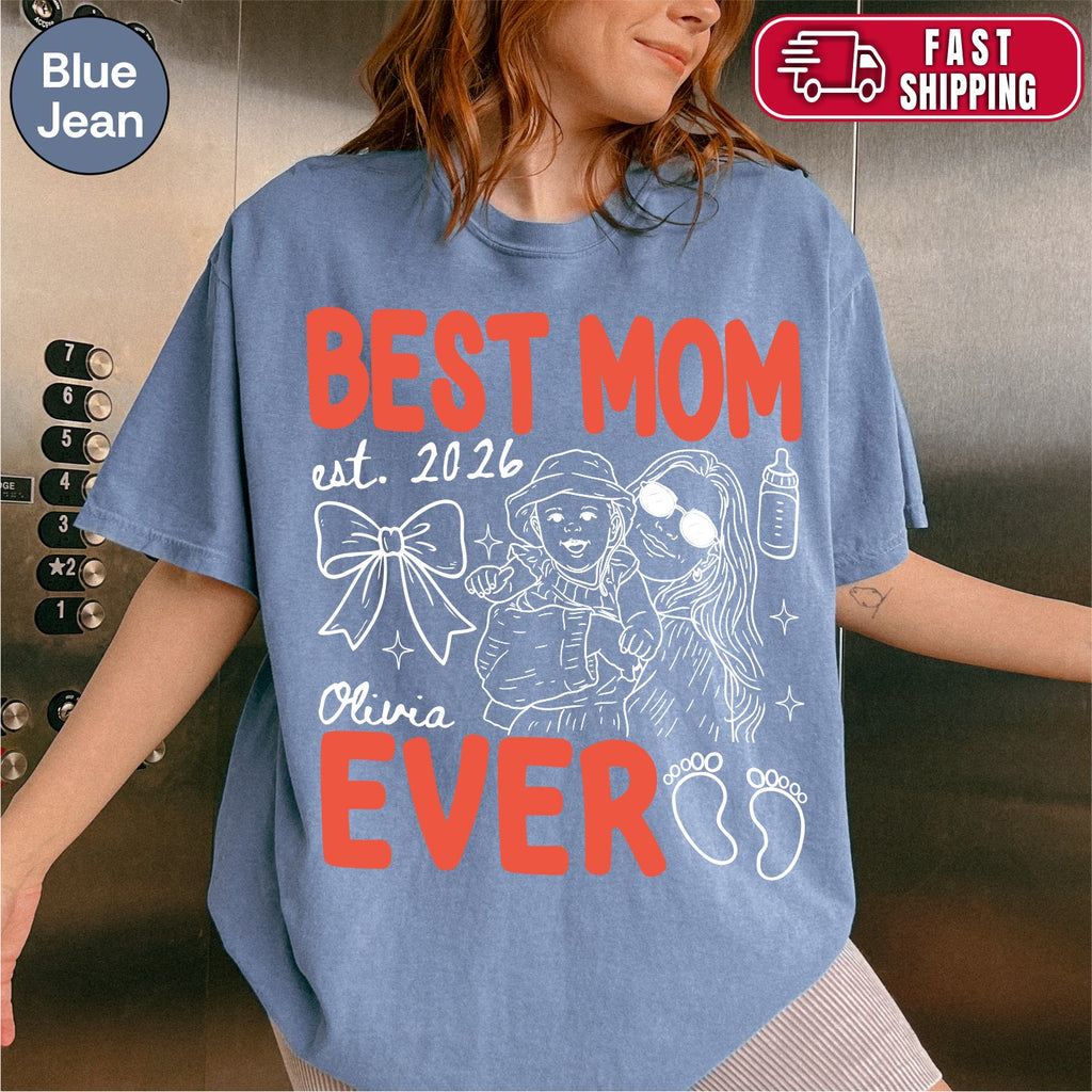 Custom Best Mom Ever Shirt, Retro New Mom Doodle Tee