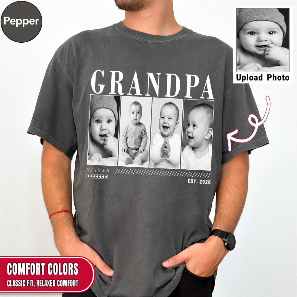 Custom Grandpa Photo Grid Shirt, Modern Editorial Style