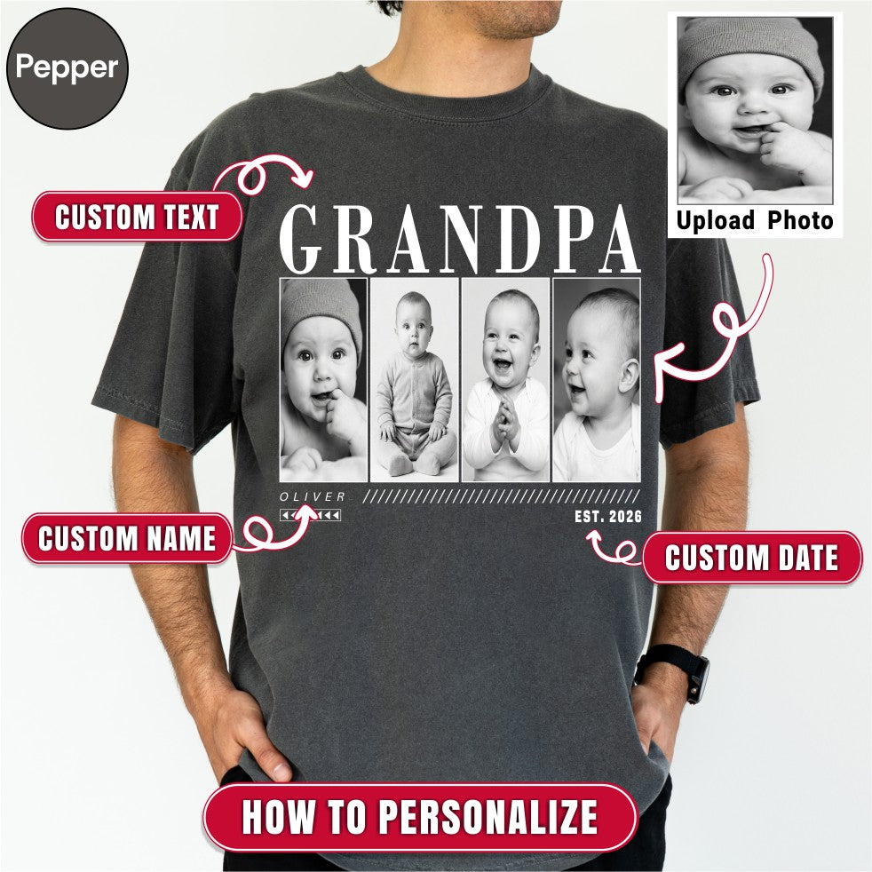 Custom Grandpa Photo Grid Shirt, Modern Editorial Style